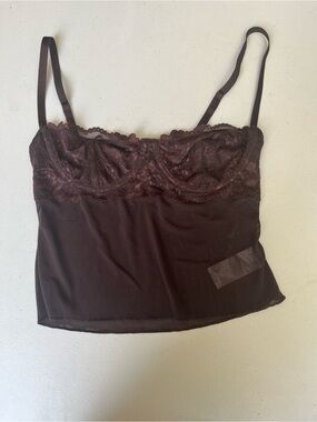 Lace Trim Camisole Tank Top - Dark Brown